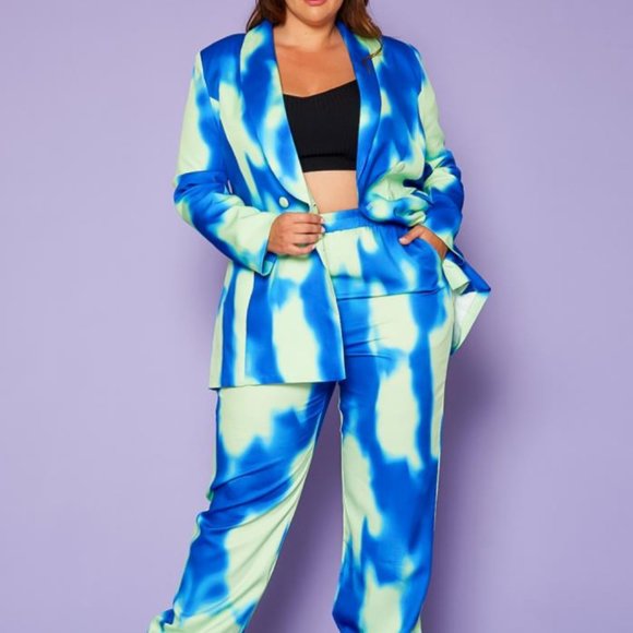 AS. Blue, Green Tie Dye Ombre 2 PC Pantsuit - Picture 1 of 2